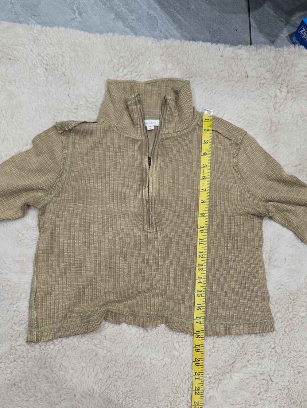 Pilcro Ribbed Zip-Front Top in Olive - Picture 3 of 4